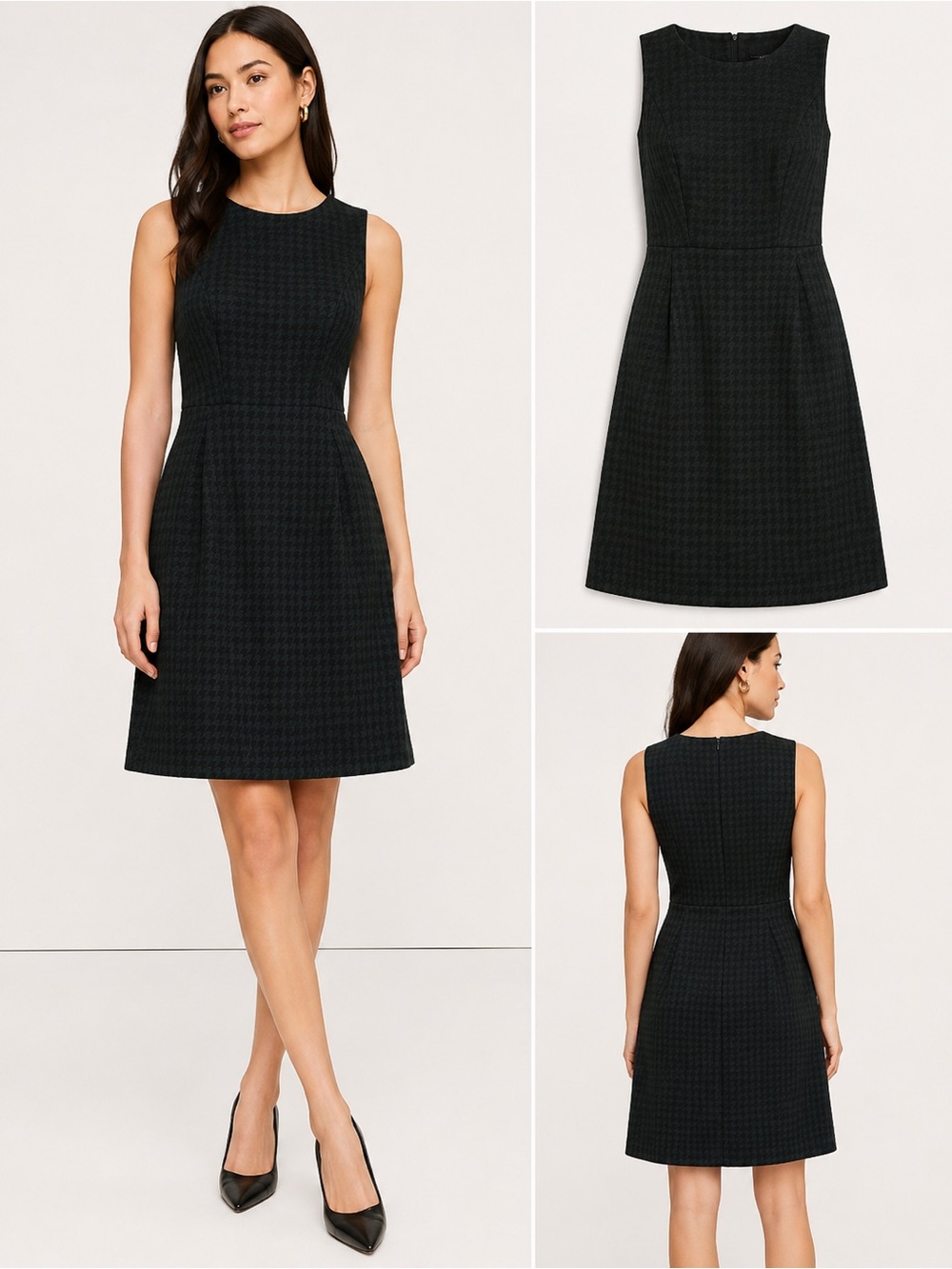 Banana Republic Dark Green Houndstooth Jacquard  Dress Size 10 SilkCotton Blend